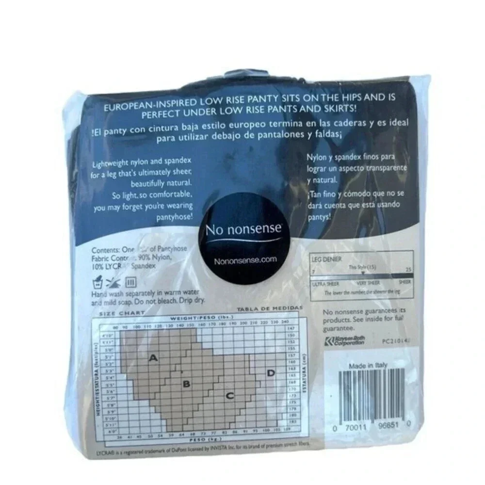 No Nonsense Almost Bare Low Rise Pantyhose Midnight Black Sheer Toe Size‎ B​​​